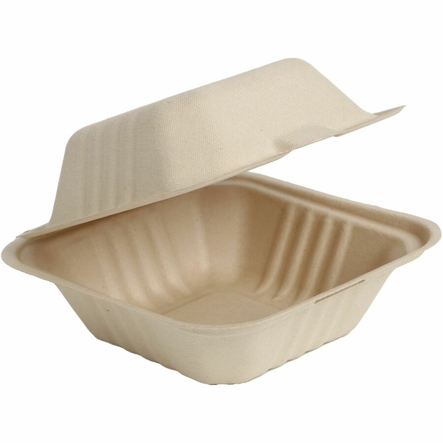 Kraft Sugarcane Bagasse Container, 6'', 6x6x3 (Regular), #500 pcs, #SC663 Kraft