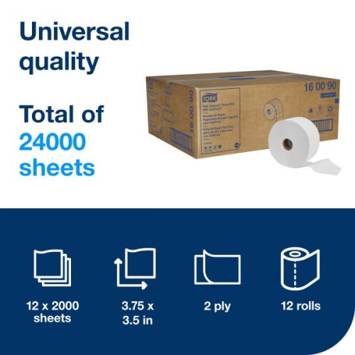 BATH TISSUE JUMBO ROLL,WHITE, 3.8''x3.5'', 12 ROLL/CASE, 2-PLY, #TORK #Distribution Plus,