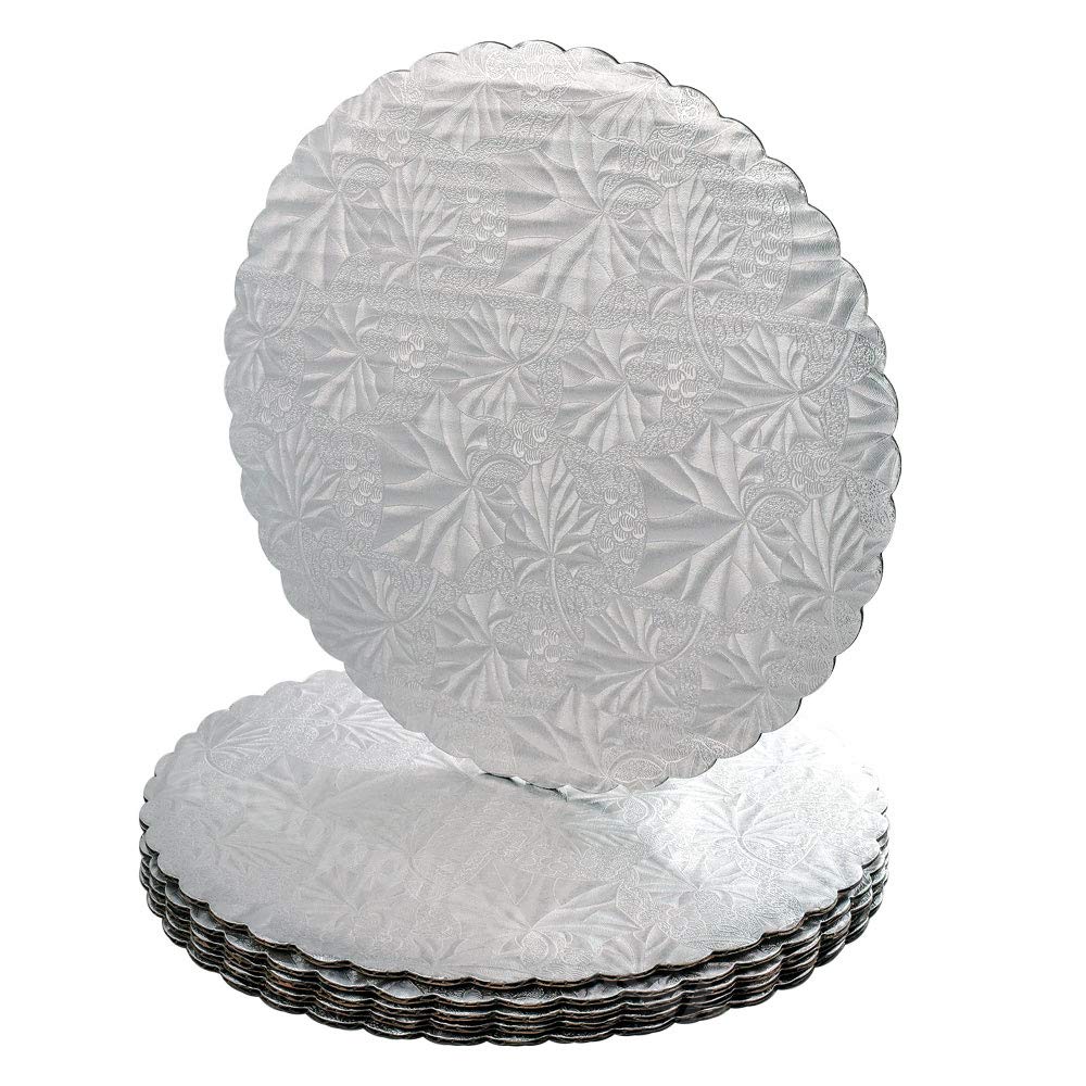 Cake Board Round, 10'' x 0.045'', 200 pcs, #Scalloped Edge #Silver #K