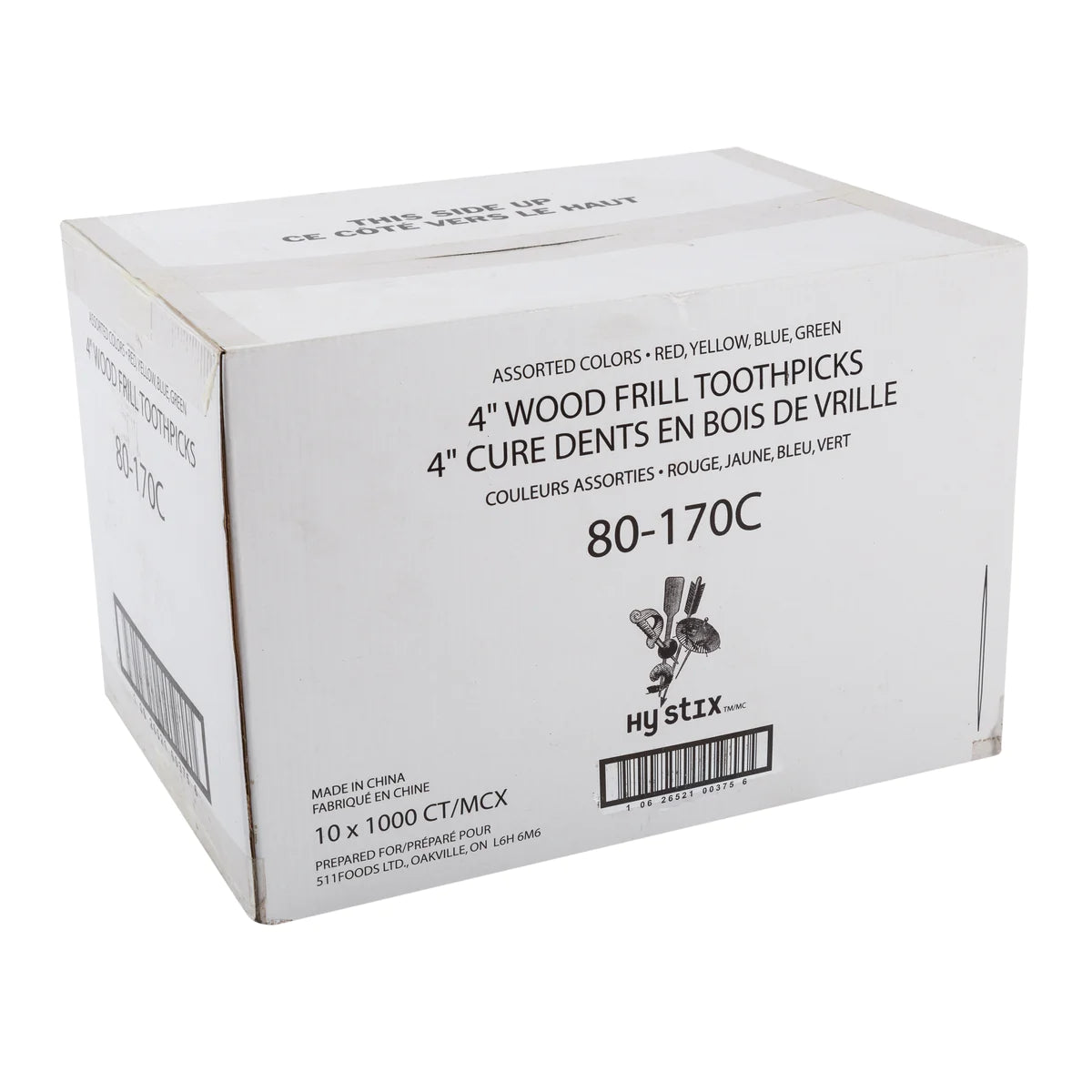 Toothpicks 4'' , Frilled Loose #1000 pcs #Hy Stix, 80-170C, **Open Box**