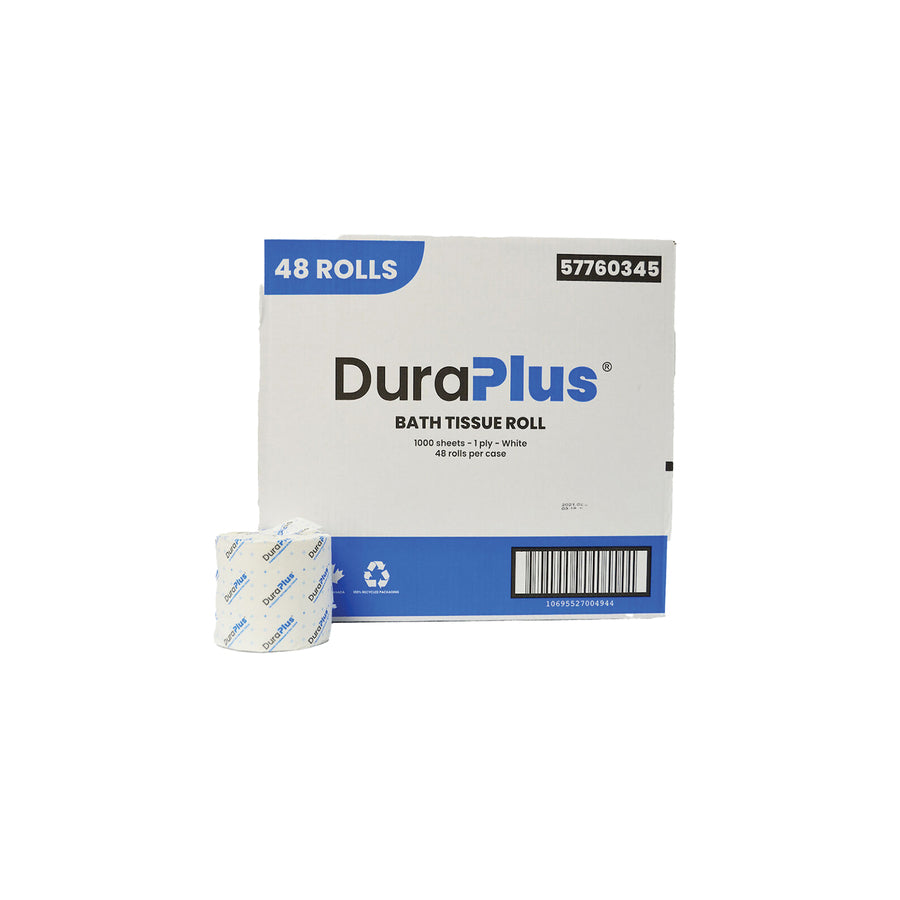 DuraPlus Toilet Bathroom Tissue – 1-Ply, 1000 Sheets/Roll, 48 Rolls/Case - 57760345
