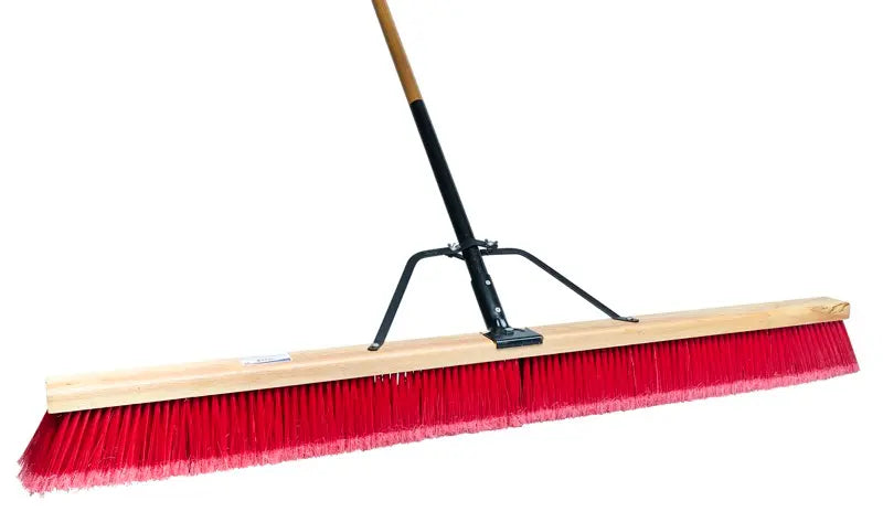 Medium Push Broom With Handle - Red - 48 Inch, #Distribution Plus, Made In Canada