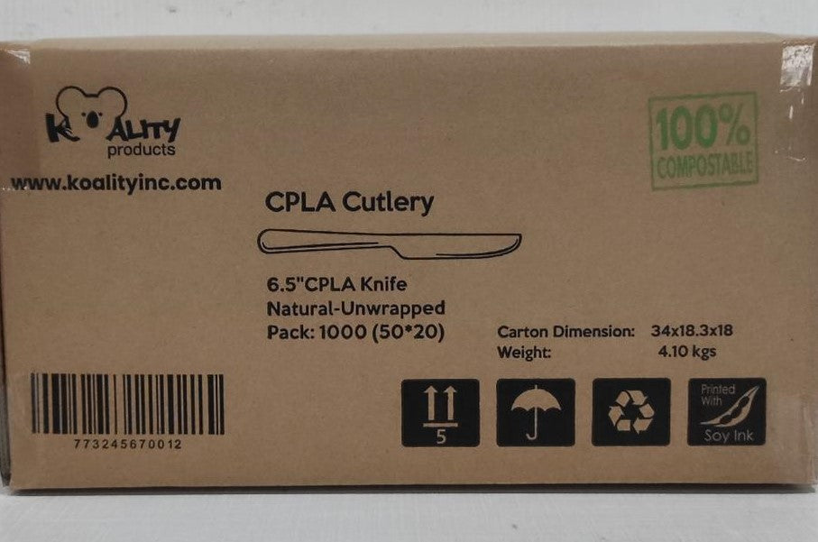 Compostable 100% Organic Knife, CPLA, 1000 pcs,