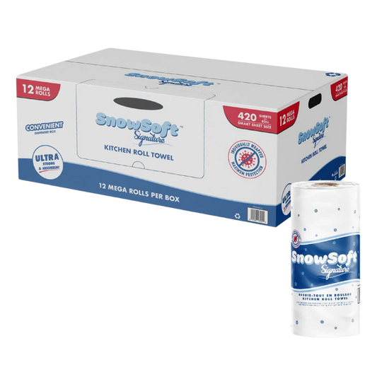 Kitchen Towels, 11" x 4.5", 12 rolls, 420 sheets, #Snowsoft, Individually Wrapped #KTS42012    #Made In Canada  #Sunset