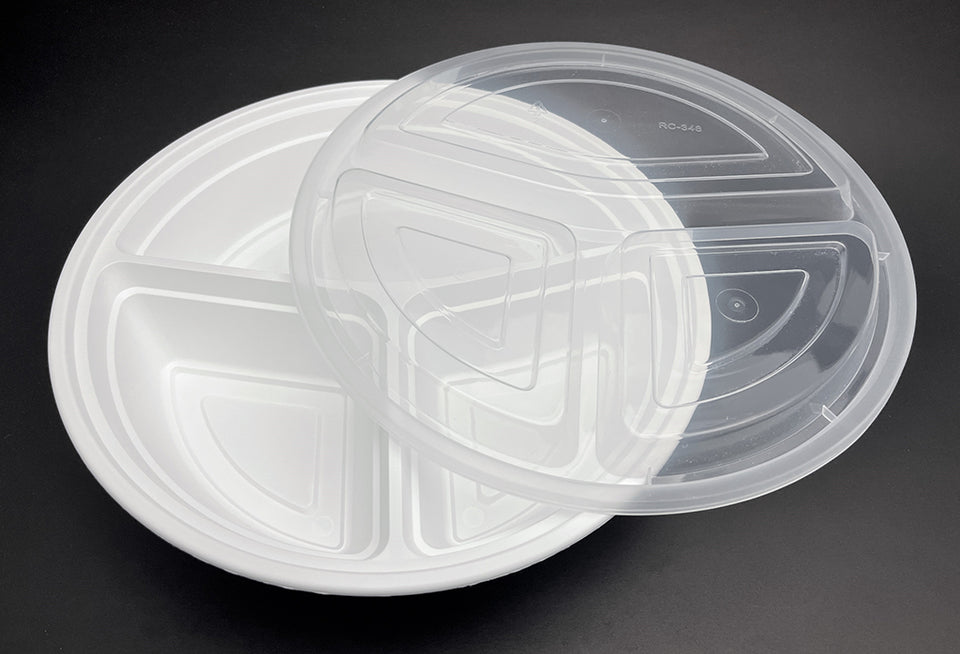 Microwavable Container Round Combo, 9'', 150sets, 48oz, 3-Compartment, #White #RC-348