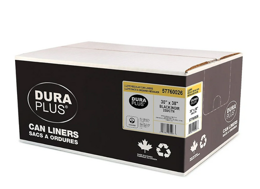 DuraPlus- Garbage Bags - LLDPE - 30" x 38" - Regular - Black - 250 /cs