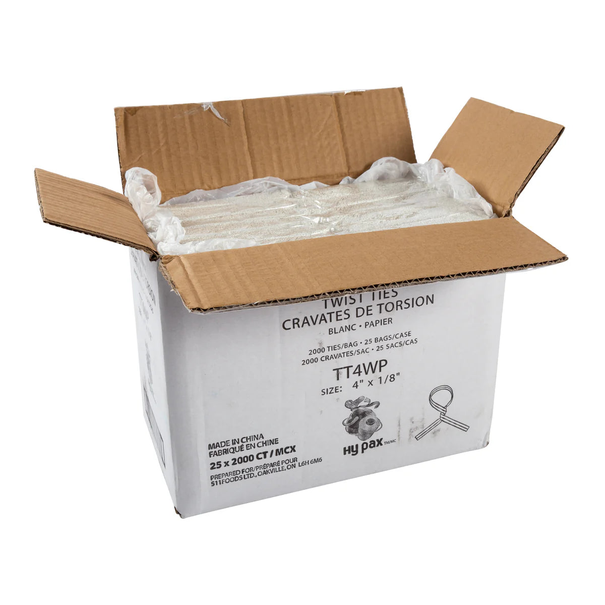 Twist Ties, White Strips, 4 x 1/8'' , 2000 pcs, #TT4W