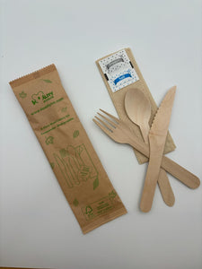 Wooden Cutlery Kit, 250sets, Fork+Knife+Spoon+Napkins+Salt&Pepper #6 pcs, #Koality Brand