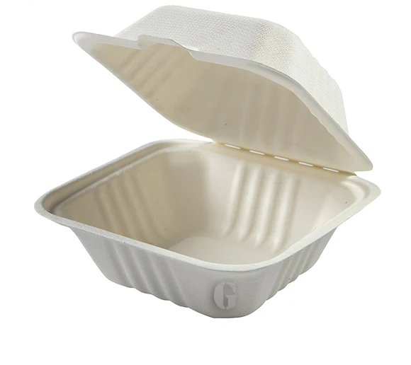 Sugarcane Bagasse Container, 6x6x3, (Regular), #500 pcs, #SC663-White, #EM-551