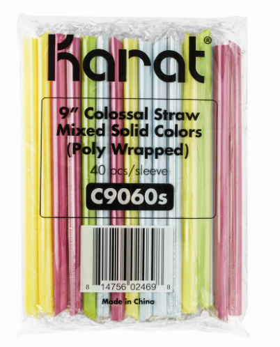 Bubble Tea Straws, 9''  , (1 Flat end 1 Diagonal end ), Wrapped,  40 pcs/bag  ** Open Box**