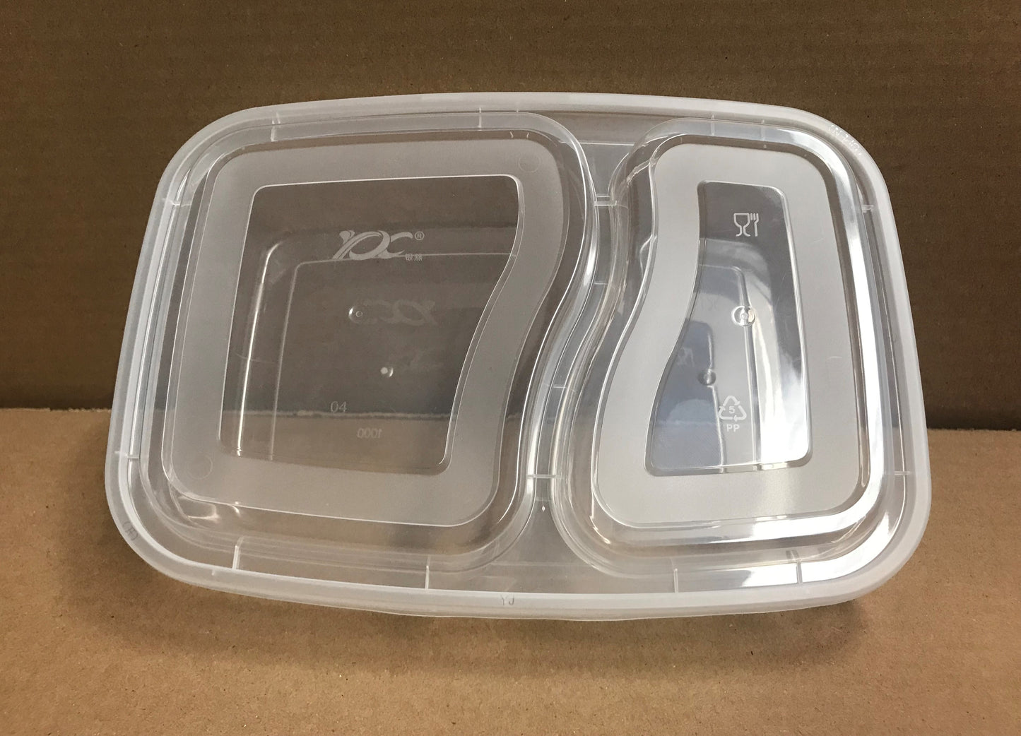 Microwavable Container Rectangular Combo, 2-Compartment,150 Sets, 32oz #Clear