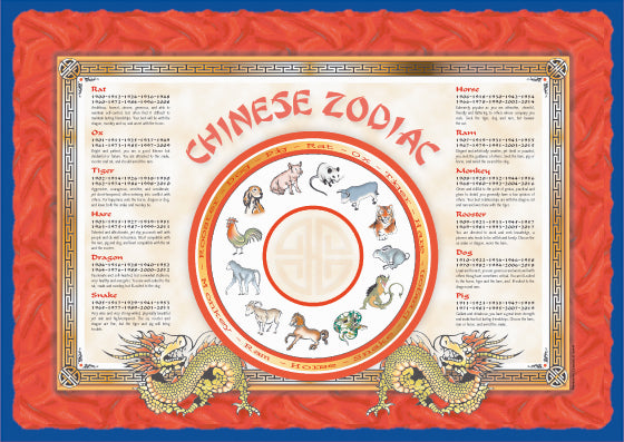 Placemat-Chinese Red Zodiac, 9.5x13.5'' , 1000pcs #504