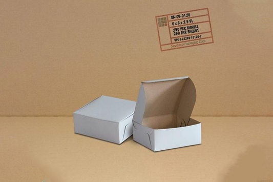 White Cake Boxe,  6 x 6 x 2.5'',  250pcs,  #CA340-MC