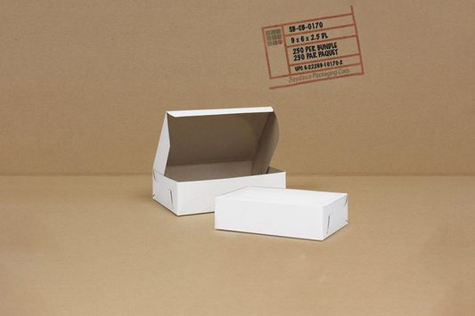 White Cake Boxes,  9 x 6 x 2.5'',   250 pcs,  #CA365-MC