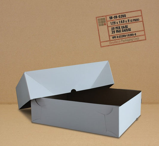 White Cake Boxes, Half Slab Plain, 17 x 13 x 2.5'',  25 pcs,(Base & Lid)  #CA550