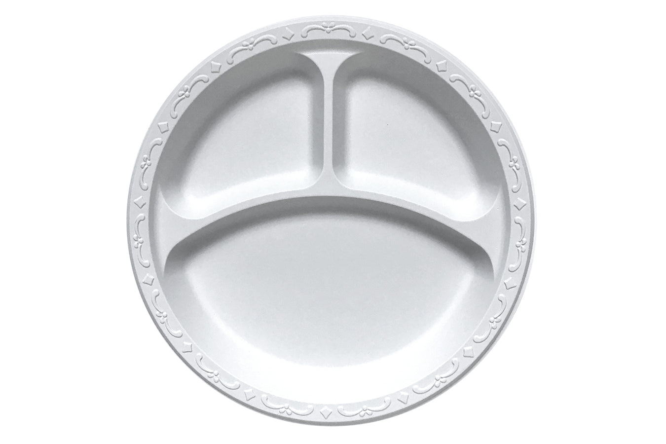 9" Plate Pebble , 3 compartment, Ivory 400 count #PP093-White