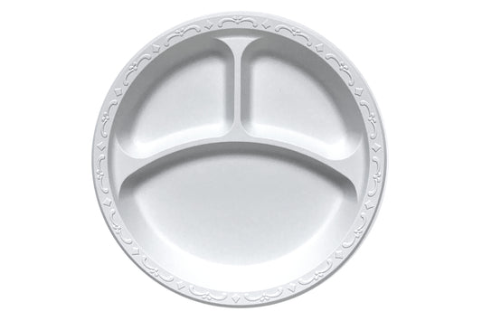 9" Plate  Pebble , 3 compartment, Ivory   400 count #PP093-White