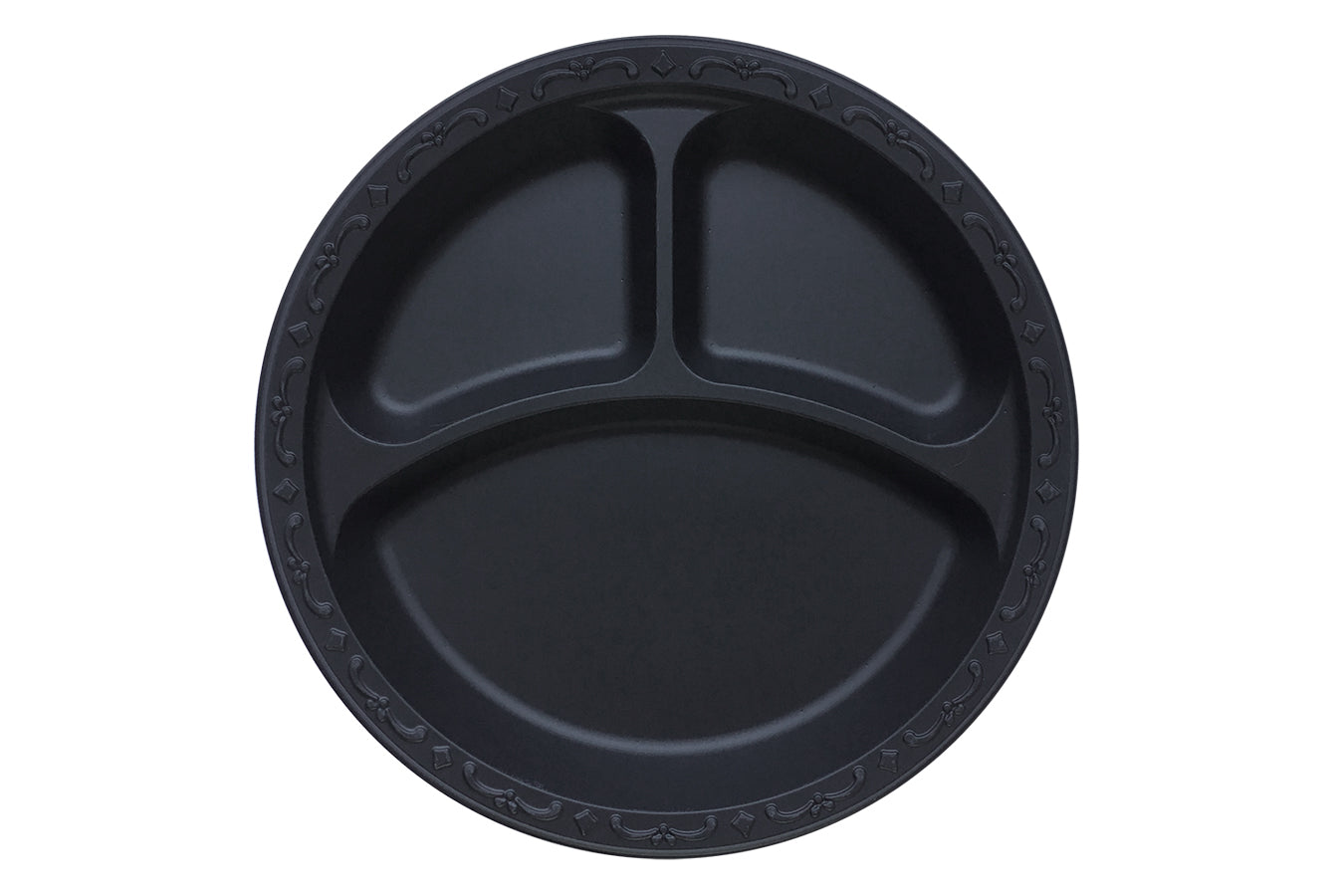 10.25" Plate Pebble Black, 3-compartment, Ivory 400 count #PP103-Black