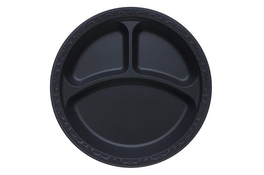 10.25" Plate  Pebble Black, 3-compartment, Ivory   400 count #PP103-Black
