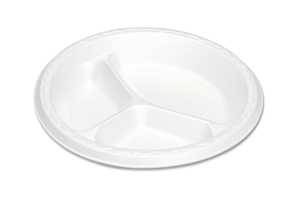 Foam Plates, 10.25'', 3-Comp, 500pcs,