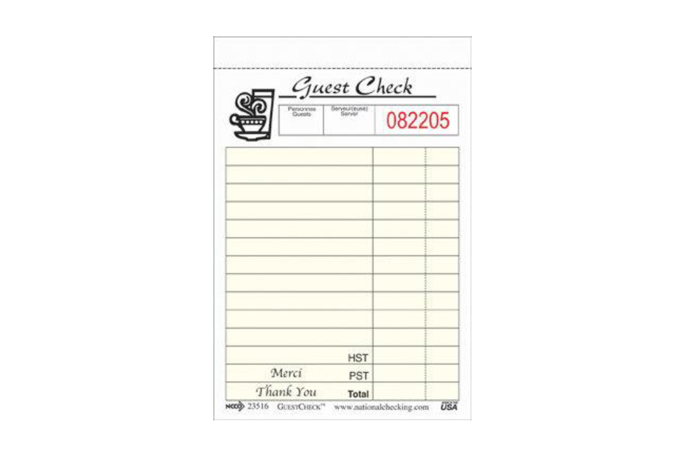 Guest Check Single, Bilingual, 1 copy, 100 pages, 10 pcs/Pack, #3.4'' x 5.1''