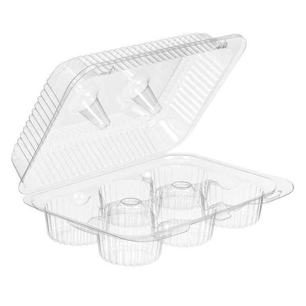 Plastic Container Clear Hinged, 8'' x 6'' x 2.5'', 500 pcs, 6-MUFFIN, #VEL-021