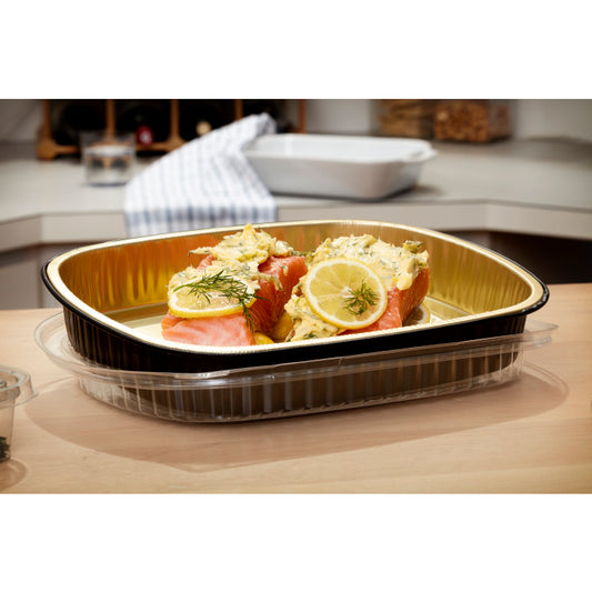 Aluminum Foil Container Rectangular #Silver , #100 Sets, 8.19" x 6.19" x 1.25", Novelis