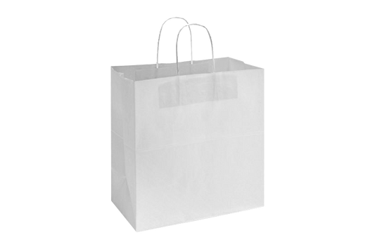 Paper Shopping Bags with handle, WHITE, 10x 6.75 x12,  250 pcs
