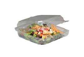 Salad Container Plastic Hinged Lid, 8x8x3, 250 pcs, #VEL-50