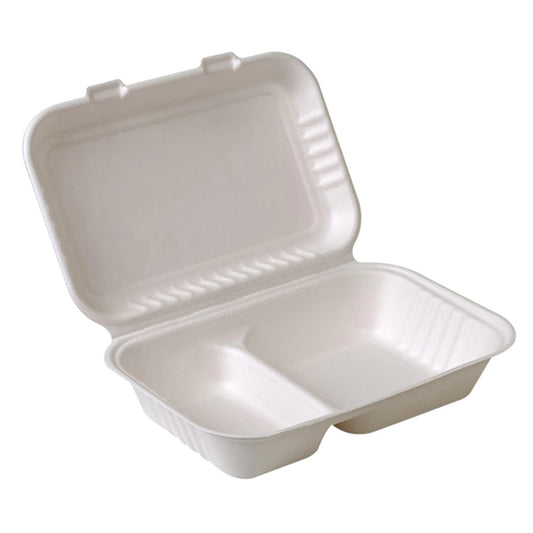 Sugarcane Bagasse Container, 2-Compartment,  9x6x3,  250pcs,#EM-9632P