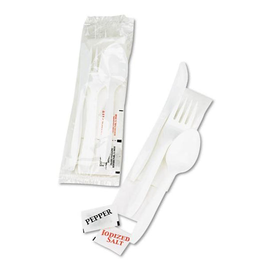 Cutlery Kit #500 sets, #6pcs,  Plastic,Knife+Fork+Spoon+Napkin+SaltPepper #6pcs #2204020