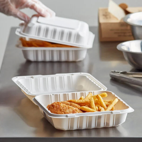 Pebble MFPP Microwave Clamshell Container – Snap Lock, 9" x 6" x 3", 150/cs