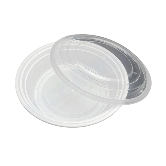 White Round Take-Out Microwaveable Container with Clear Lid - 7", 24 oz, 150 Sets/Case