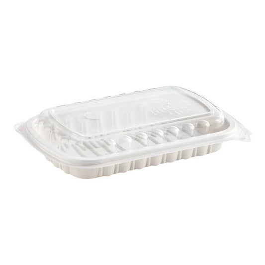 Half Slab Rib Container, 90 Sets, 10 x 7.1 x 2.1'' MFPP base,  Vented, Dome PP Lids, #White,