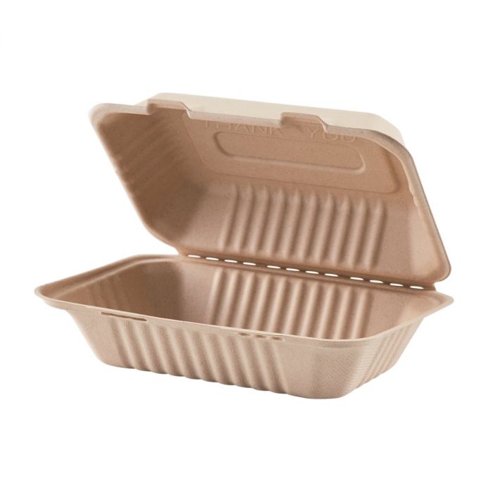 Kraft Sugarcane Bagasse Container, 1-Comp, 9x6x3, 250pcs, #SC963S