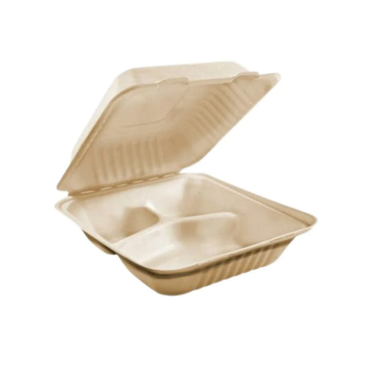 Planetize Sugarcane Bagasse Container – Kraft, 3-Comp, 9" x 9" x 3", 200 pcs