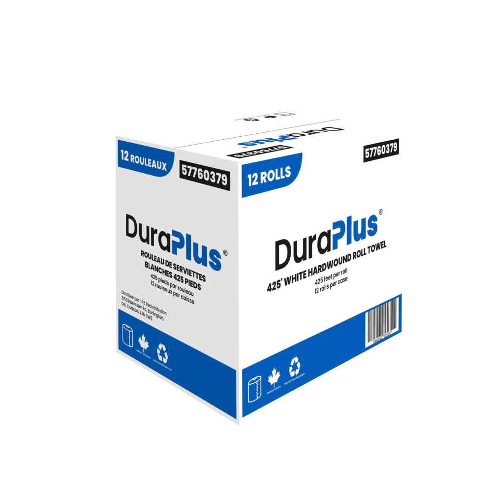DuraPlus Hand Paper Towel Rolls – White, 7.85" x 425',  12 rolls - 57760379