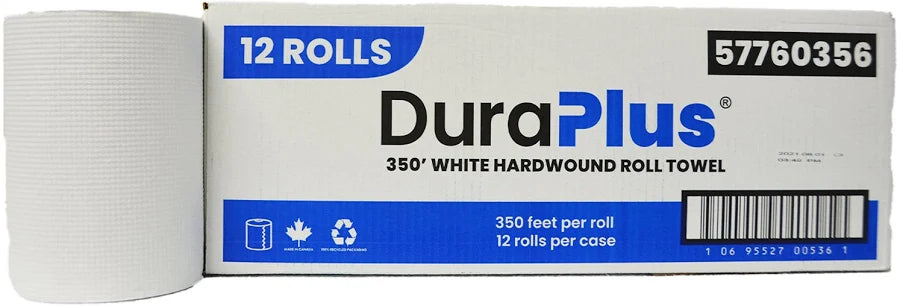 DuraPlus Hand Paper Towel Roll - 1-Ply, White, 350 ft, 12 rolls/case
