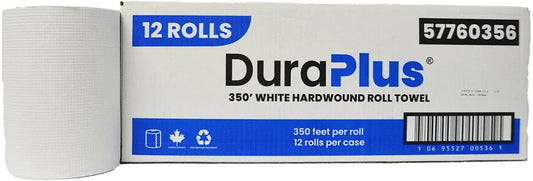DuraPlus Hand Paper Towel Roll - 1-Ply, White, 350 ft, 12 rolls/case