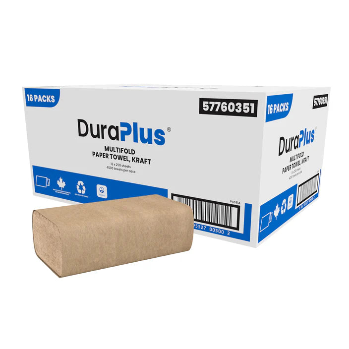 DuraPlus® Multifold Hand Towel Kraft - 16 x 250 Sheets, 4000/Case