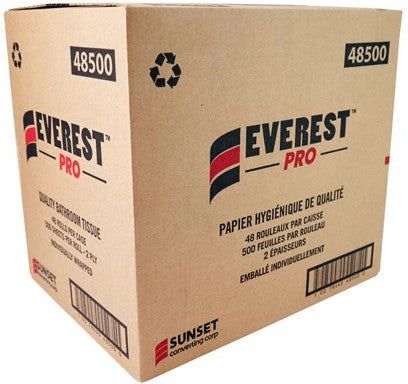 Toilet Paper,  2ply,  48 rolls x 500 Sheets, #48500, #Everest