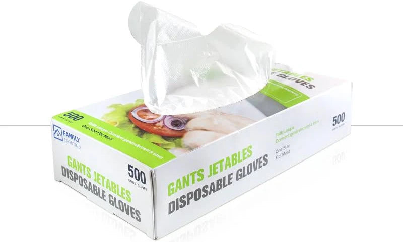 Family Essentials Poly Disposable Gloves - 500 Pcs, One Size Fits Most