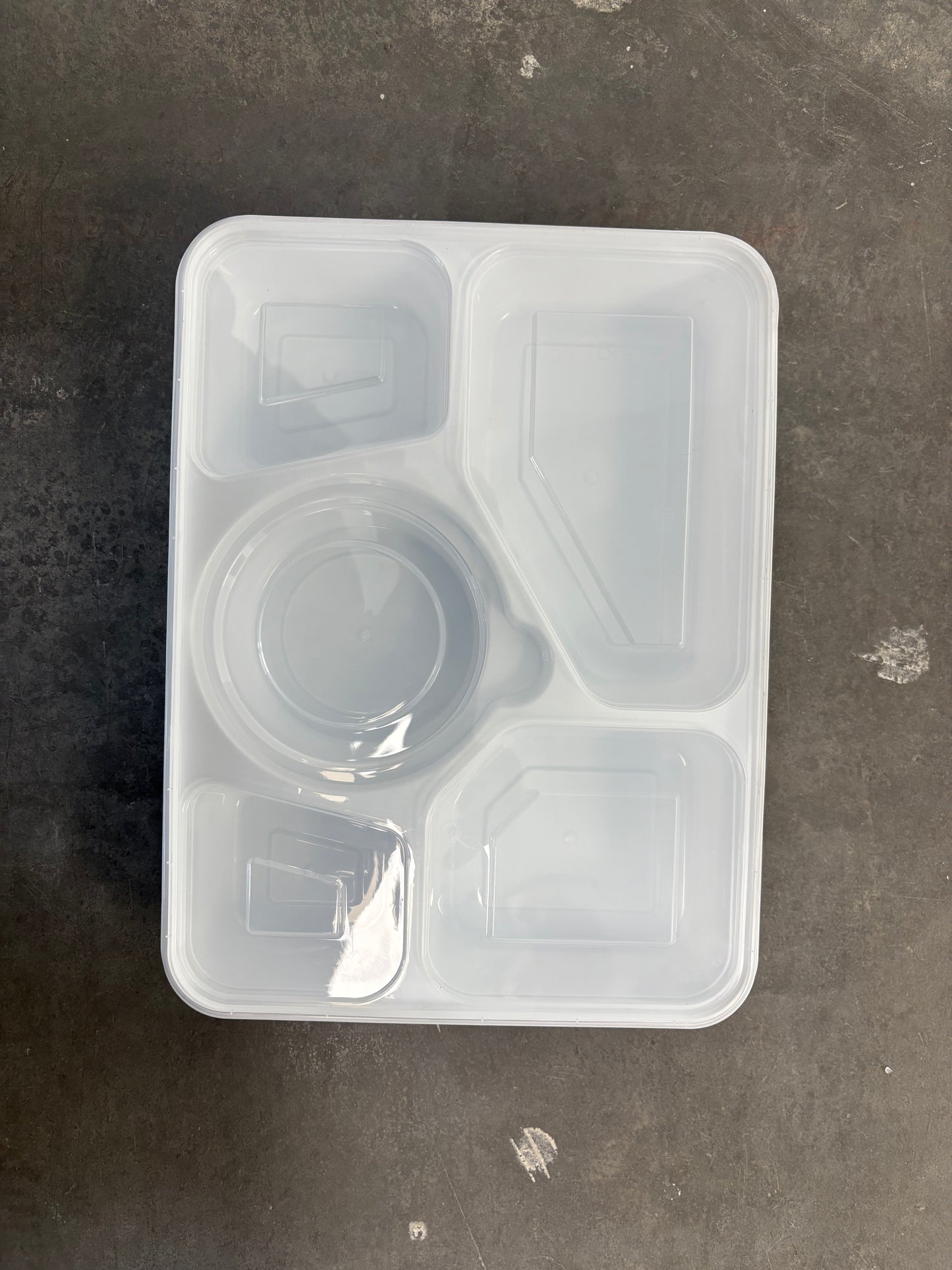 White Sealable Five-Compartment Rectangular Container Combo - Clear Lids, Frozen Safe, 100 Sets/Case