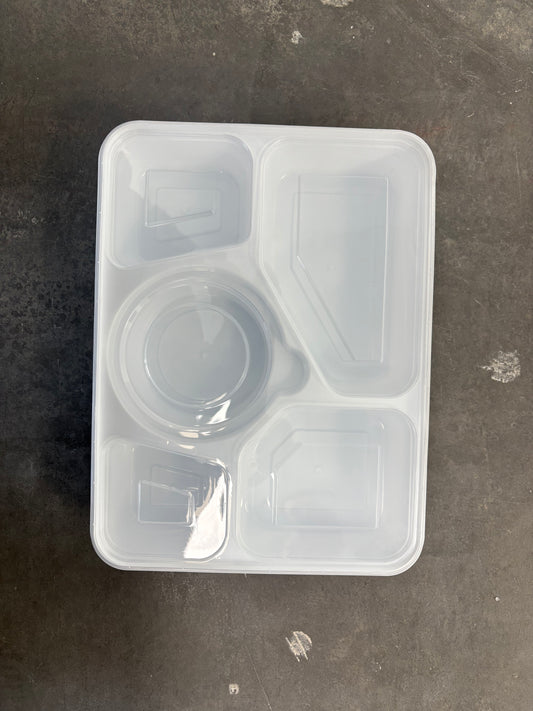 White Sealable Five-Compartment Rectangular Container Combo - Clear Lids, Frozen Safe, 100 Sets/Case