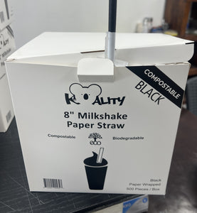 Paper Straw, 8'', 500 pcs, #BLACK  #Wrapped, 8mm Diameter,  *Open Box*  #KSW-8BL Koality