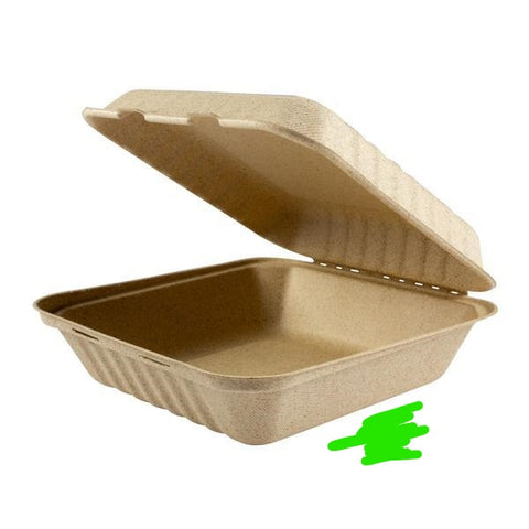 Kraft Sugarcane Bagasse Container, 1-Comp, 8x8x3, 200pcs, #SC883S,   #Koality