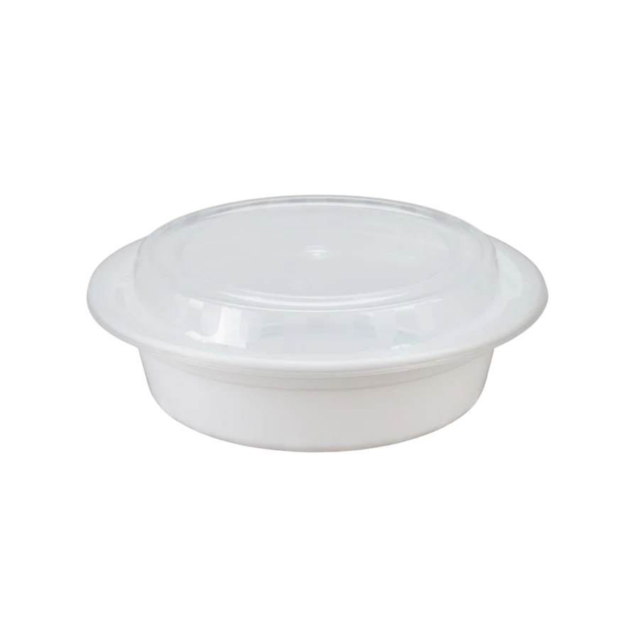 White Round Take-Out Microwaveable Container with Clear Lid – 6", 16 oz, 150 Sets/Case