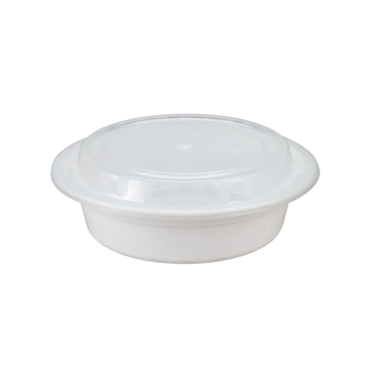 White Round Take-Out Microwaveable Container with Clear Lid – 6", 16 oz, 150 Sets/Case