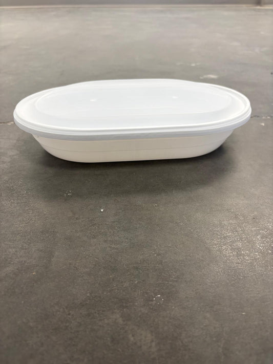 White Sealable Oval Microwaveable Container - Clear Lids, Frozen Safe, 42 oz,  200 Sets/Case