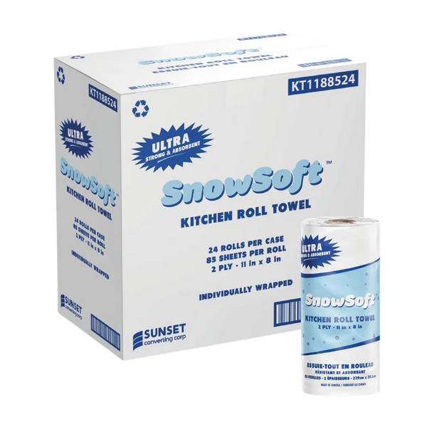 Kitchen Towels, 8" x 11", 24 rolls, 85 sheets,2 Ply #Snowsoft, Individually Wrapped #KTS42012    #Made In Canada  #Sunset